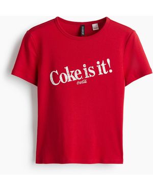 H&M T-Shirt mit Textmotiv - Rot