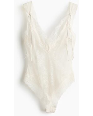 H&M Kanten Deep Plunge-body - Wit
