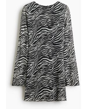 H&M Jurk Met Strikbandjes En Print - Grijs