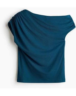 H&M Gedrapeerde One-shouldertop - Blauw