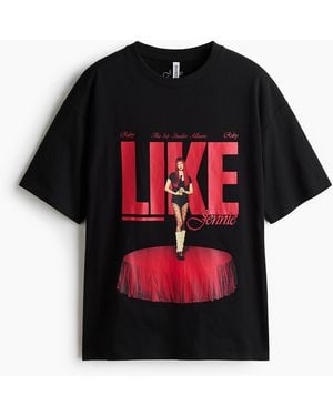 H&M Oversized T-Shirt mit Print - Rot