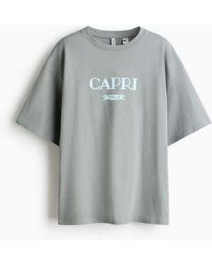H&M Oversized T-Shirt mit Printmotiv - Grau