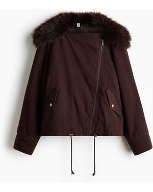 H&M Twilljacke mit flauschigem Kragen - Braun