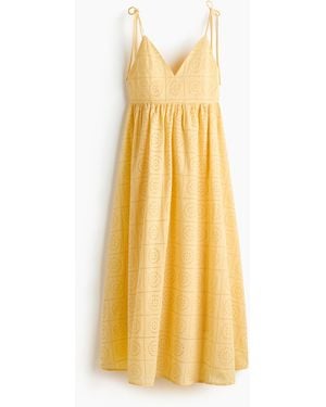 H&M Jurk Met Strikbandjes En Broderie Anglaise - Geel