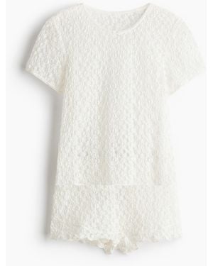 H&M Shorty aus Spitze mit Picotbesatz - Weiß