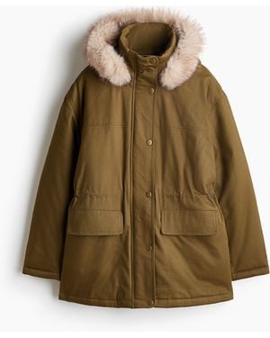 H&M Oversized Parka Met Fluffy Rand - Naturel