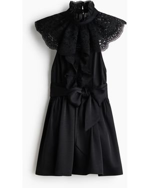 H&M Neckholder-Kleid mit Spitzendetails - Schwarz