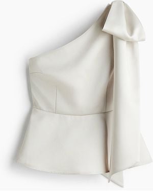 H&M One-Shoulder-Top mit Zierschleife - Weiß