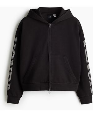H&M Hoodiejacke mit Print in Oversized Fit - Schwarz