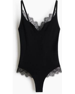 H&M Tangabody mit Spitze - Schwarz