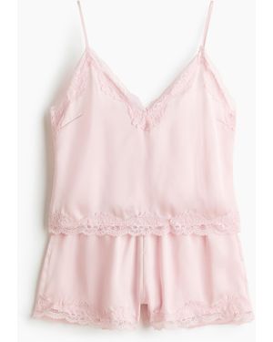 H&M Nachtwäsche aus Satin mit Spitzenbesatz - Pink