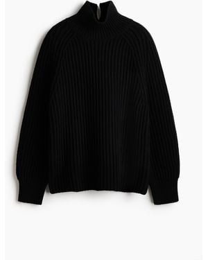 H&M Gerippter Pullover aus Wollgemisch - Schwarz