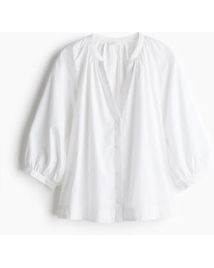 H&M Popelinebluse mit Ballonärmeln - Weiß