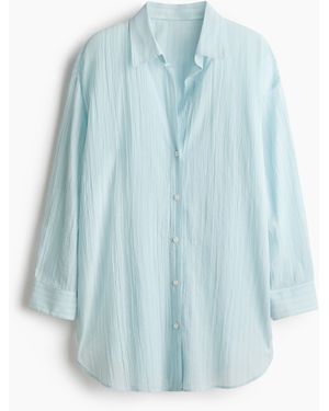 H&M Lange Katoenen Overhemdblouse - Blauw