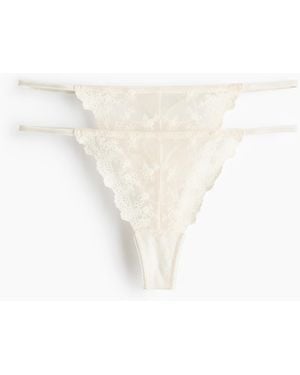 H&M 2er-Pack Bestickte Stringtangas - Weiß