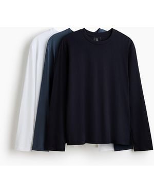 H&M 3er-Pack Jerseyshirts in Regular Fit - Blau