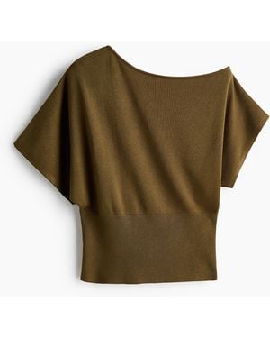 H&M Fijngebreide One-shouldertop - Groen
