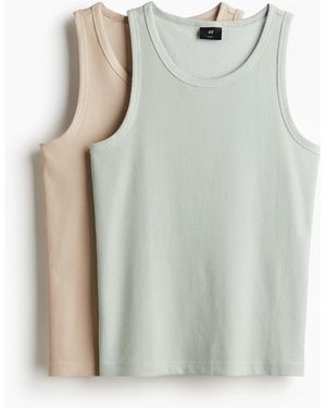 H&M 2er-Pack Gerippte Tanktops in Slim Fit - Natur