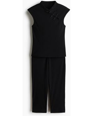 H&M Ribbed cotton-blend pyjamas - Schwarz
