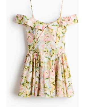 H&M Cold-shoulderjurk Van Popeline - Metallic