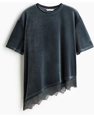 H&M Veloursshirt mit Spitze - Blau