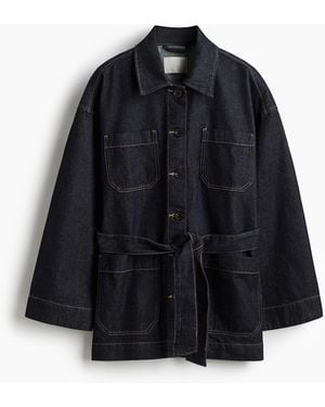 H&M Denimjacke mit Bindegürtel - Schwarz