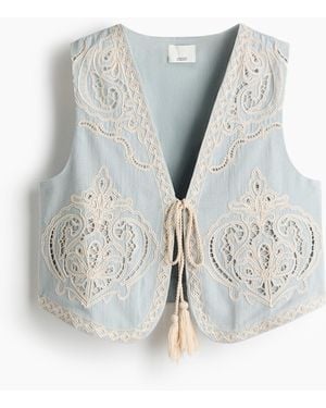 H&M Weste aus Leinengemisch mit Broderie Anglaise - Blau
