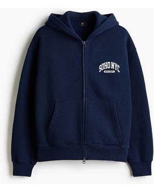 H&M Hoodiejacke mit Print in Oversized Fit - Blau