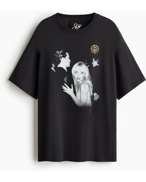 H&M Oversized T-shirt Met Print - Zwart