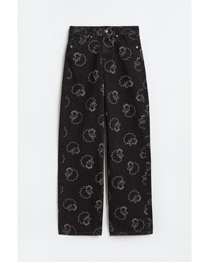 H&M Wide Regular Jeans - Schwarz