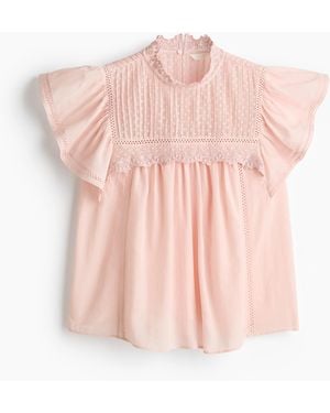 H&M Bluse mit Volantärmeln und Spitze - Pink