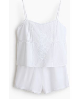 H&M Nachtwäsche aus Popeline mit Spitze - Weiß