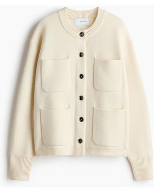 H&M Cardigan aus Wollgemisch mit Taschendetails - Natur