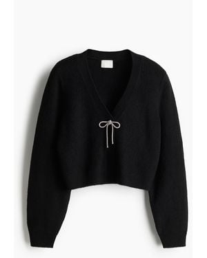 H&M Bow-detail rib-knit cardigan - Schwarz