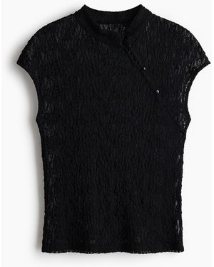 H&M Spitzenshirt mit Kappenärmeln - Schwarz