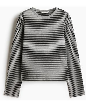 H&M Tricot Top Met Lange Mouwen - Grijs