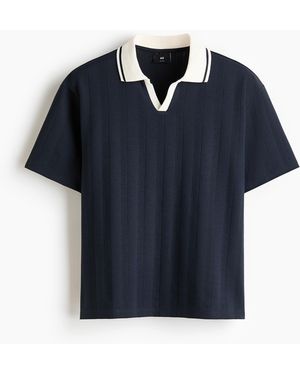 H&M Structuurgebreid Poloshirt - Blauw