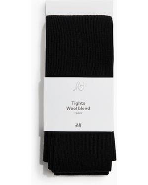 H&M Gerippte Strumpfhose aus Wollmix - Schwarz