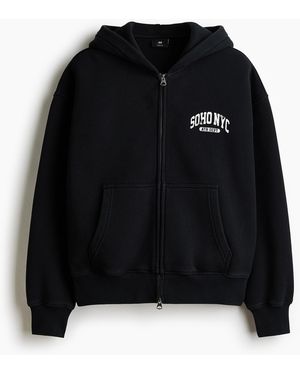 H&M Hoodiejacke mit Print in Oversized Fit - Schwarz