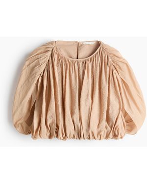 H&M Crêpe-Shirt mit Ballonsaum - Natur