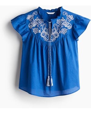 H&M Blouse Met Borduursel - Blauw