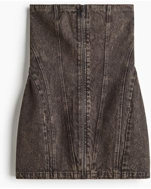 H&M Kurzes Bandeau-Kleid aus Denim - Braun