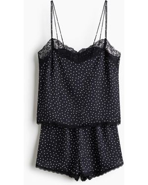 H&M Satijnen Pyjama Met Kant - Zwart
