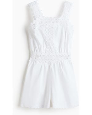 H&M Korte Katoenen Jumpsuit Met Kanten Details - Wit