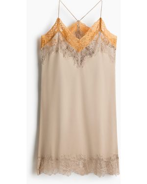 H&M Satinkleid mit Spitzenbesatz - Natur