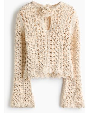 H&M Shirt im Häkellook mit Applikationen - Natur