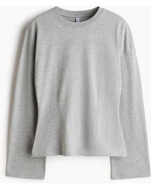 H&M Getailleerde Top Van Katoenen Tricot - Grijs