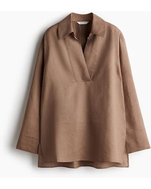 H&M Popover-blouse Van Ramie - Bruin
