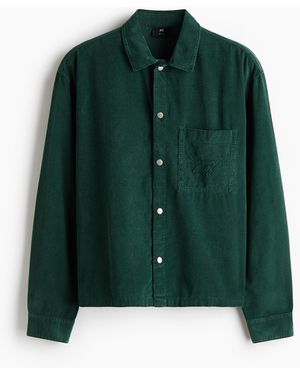 H&M Cordhemd Relaxed Fit - Grün