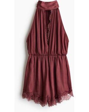 H&M Korte Halterjumpsuit Met Kant - Rood